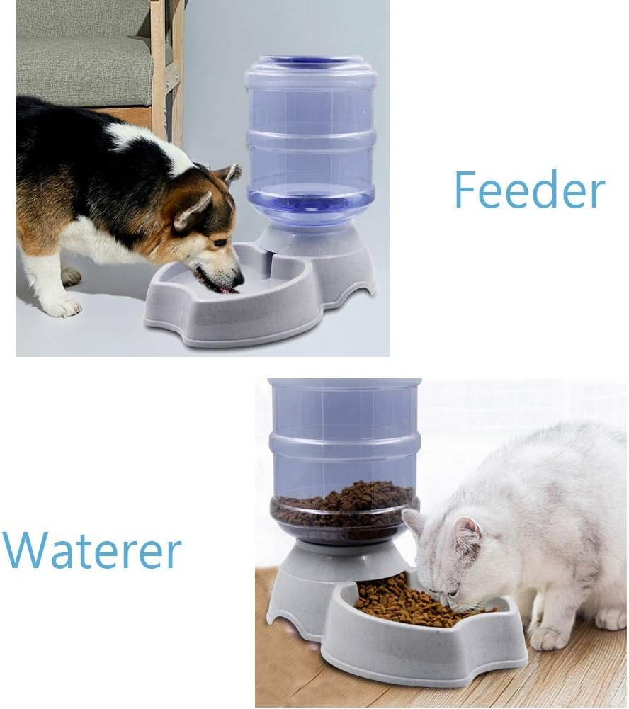 Pet Supplies : Zcaukya Automatic Cat Feeder and Water Dispenser Set, 1 Gal x 2 Gravity Dog Water Fountain Pet Food Feeder (Grey) : 