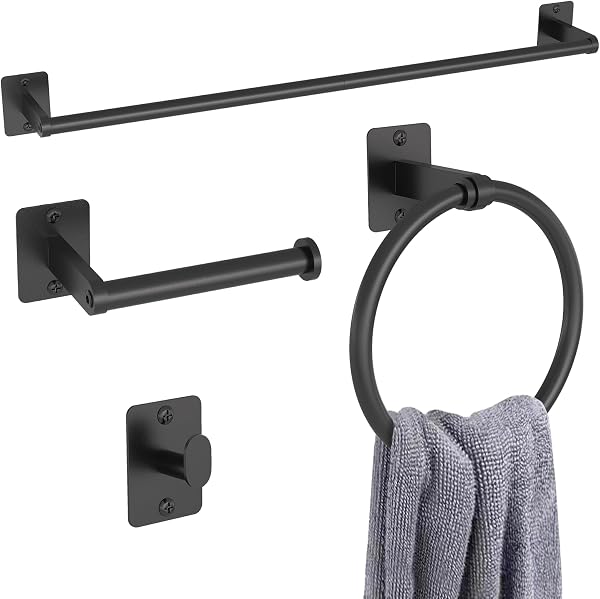 KLJKPA Black Bathroom Accessories Set, 4-Piece Bathroom Hardware Set | 24 inch Towel Bar, Towel Racks for Bathroom, Robe Towe
