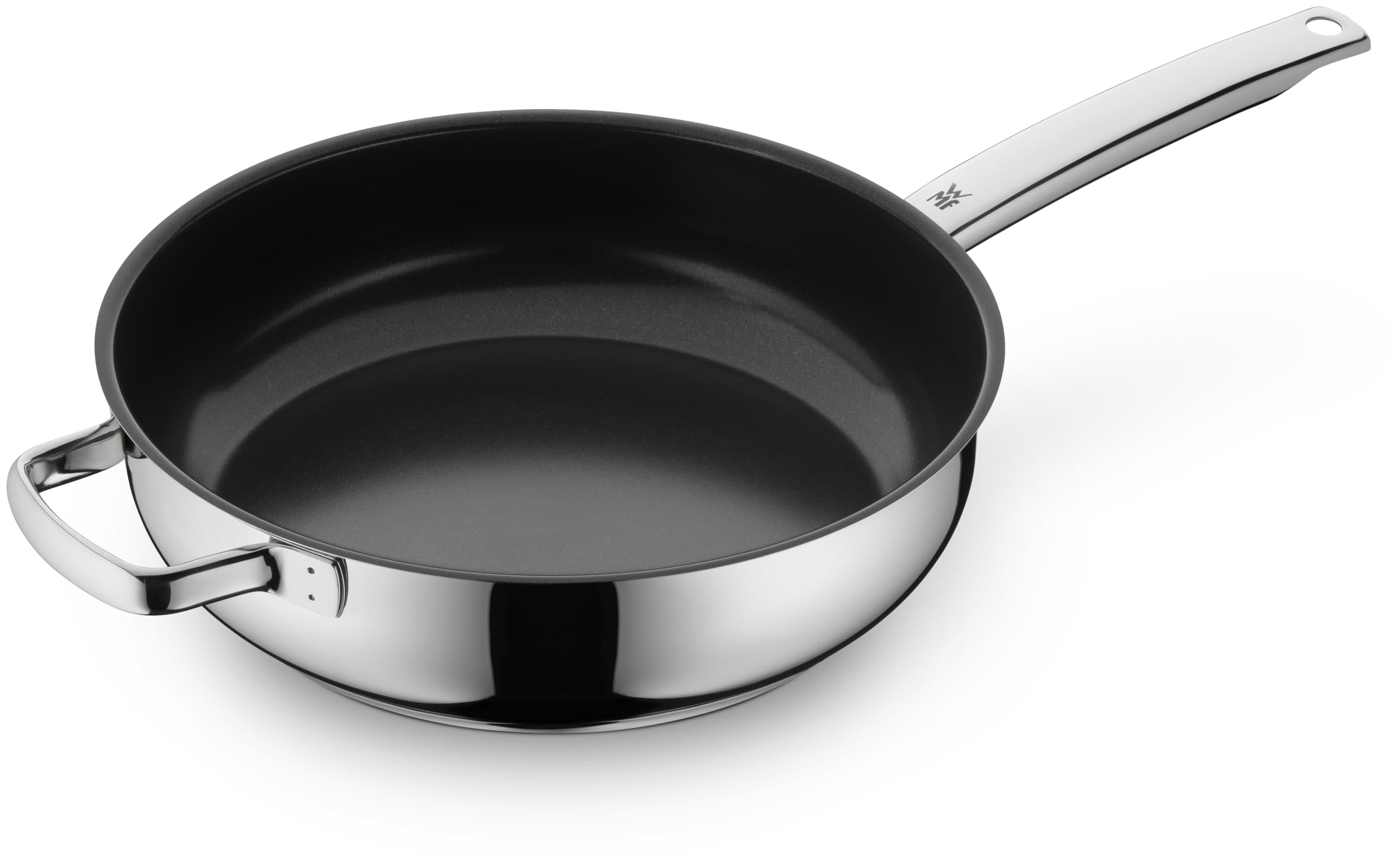 WMF 748406021 Devil Sauté Pan Coating Diameter 28 cm with Pouring Rim Stainless Steel Handle Hand Wash Ceradur Suitable for Induction, Stainless Steel, Silver