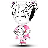 NUJIFFY 925 Sterling Silver Charms Beads for Bracelets Necklaces, Airplane Passport Sister Heart Coffee Music Book Travel Pendant, Pink Color Cute Animal Jewelry Graduation Birth Gifts for Women Men