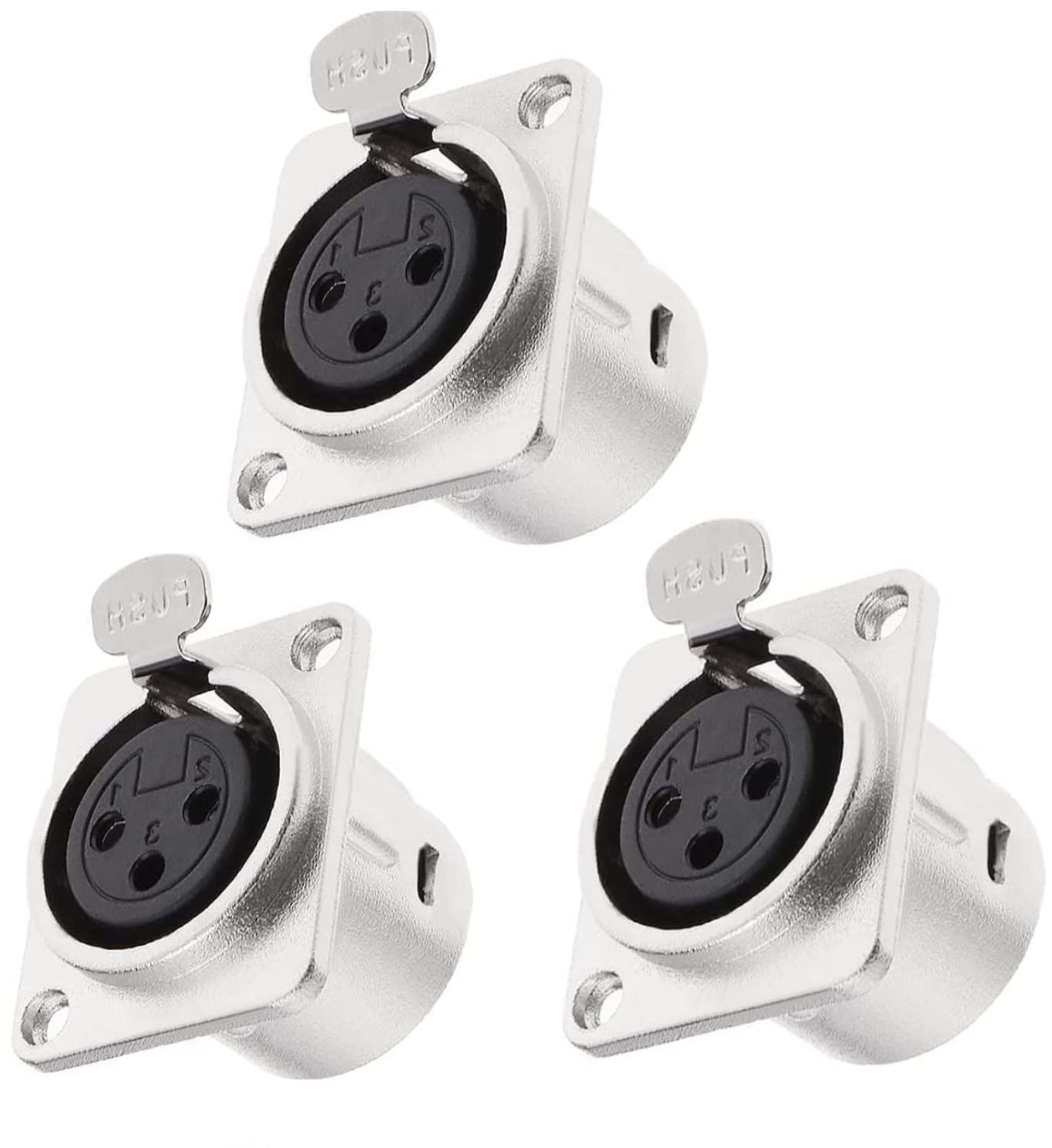 3 Pcs XLR 3-Pin Female Socket Audio Adapter Connector Metal Panel Mount Plug for Microphone Musical Instruments