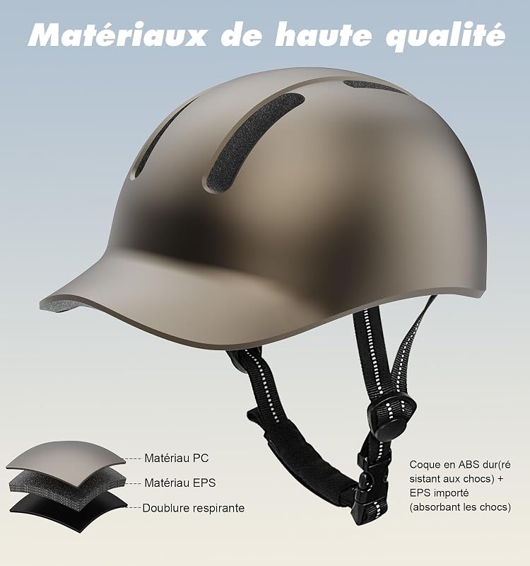 Casque de vélo Urban Commuter - Casque de vélo élégant pour Homme et Femme - pour Cyclisme, Trekking, Ville - Casque réglable - 55-61 cm