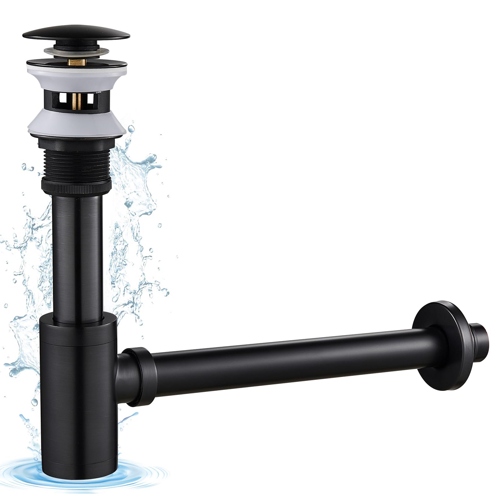 KINKIBOS Designer Siphon with Pop-Up Valve Drain Fitting for Sink Black Retro Siphon 1 1/4 Inch Brass Drain Fitting Drain for Bathroom Odour Trap Includes Seals