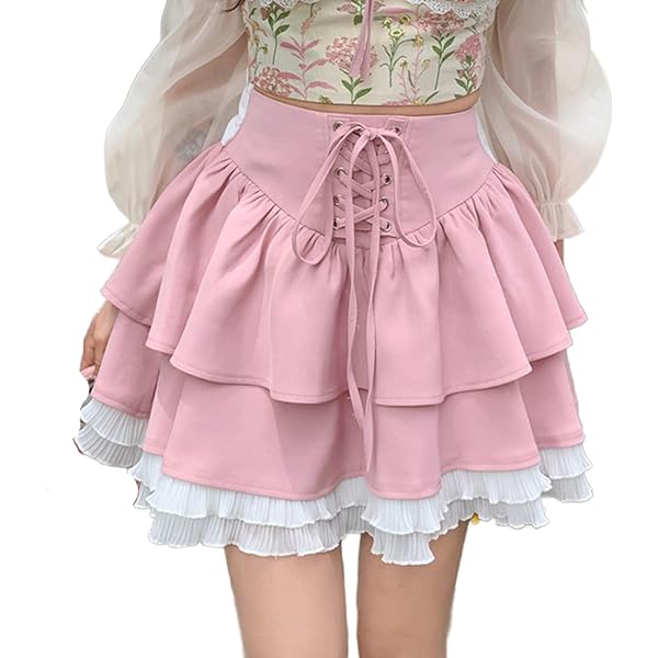 ZLMuMulin Pastel Goth Harajuku Skirt – Kawaii Elastic Waist Layered Skirt With Lace Hem - View #3