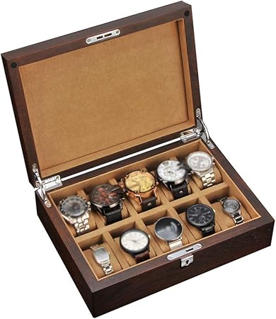 H.yina Caja de Relojes - Tapa de Vidrio 6 Ranuras Reloj Joyas ...