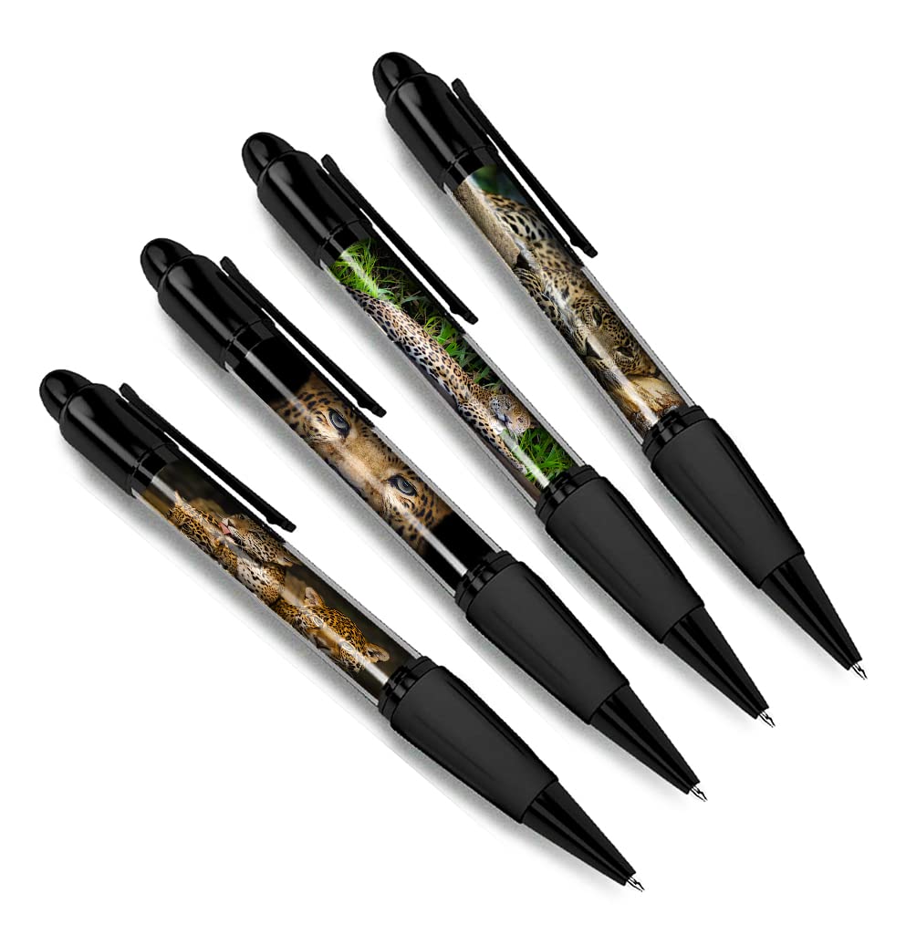 DV DESIGN Set of 4 Jaguar Black Ballpoint Pens - Large Cat Animal Nature Wildlife Wild Travel Portrait Boys Girls Men Women Theme Pen #79454