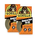 Gorilla 6100116 6100101-2 Duct Tape to-Go, 1" x 10 yd, Black, (Pack of 2), 2-Pack, 2 Piece
