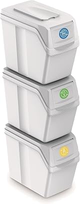 Prosperplast Set of 3 Recycling Bins 60 L Total 3 x 20 L White Stackable view 1