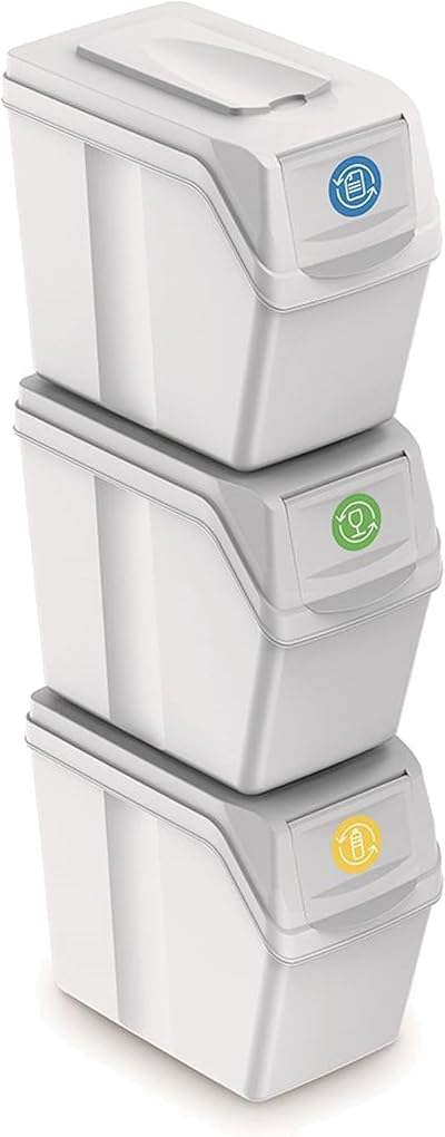 Prosperplast Set of 3 Recycling Bins 60 L Total 3 x 20 L White Stackable