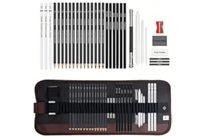 Drawing-Kits Sketching Kit 33-Piece Portable Graphite Pencils with Travel Case for Studio, Travel, Portrait and Landscape, Su