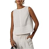 MakeMeChic Women's Linen Shirts Dressy Tops Summer Crop Tank Tops Sleeveless Blouse Work Shirts