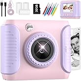 Instant Print Camera for Kids,2.4 Inch Screen Kids Instant Cameras,Christmas Birthday Gifts for Girls Age 3-12, Portable Toddler Toy for 3 4 5 6 7 8 9 10 11Year Old Girls Boys Pink