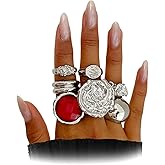 Uarein 7Pcs Gold Chunky Dome Knuckle Rings for Women,Vintage Aesthetic Geometric Stacked Ring Set,Personalized Anniversary Jewelry Accessories Gifts