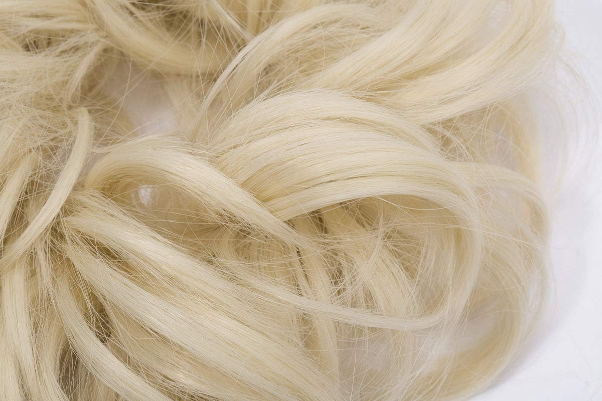 Messy Hair Scrunchies Bun Extensions Curly Wavy Pieces for Women Updo Ponytail Extensions Donut Chignons Accessories - Bleach Blonde - Image 4