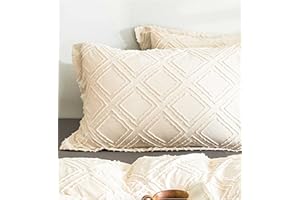 Nanko Pillow Case/Pillow Shams Queen Set of 2, Beige Cream Tan Tufted Jacquard Diamond Boho Soft Shabby Chic Microfiber Pillow Covers, for Home Bed, Farmhouse Modern for Men and Women 20 x 30 inch