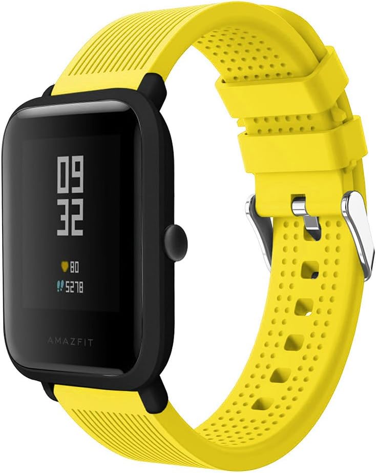 XingWangFa for Xiaomi Amazfit Straps Bands 20mm [Chuanzi Pattern] Soft Silicone Sport Band Replacement Strap For Xiaomi Huami Amazfit Bip Younth SmartWatch-Yellow