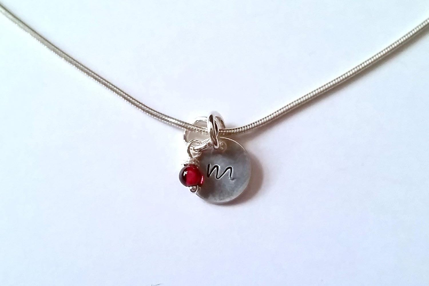 Personalized January Birthstone Charm Necklace and Sterling Silver Handmade