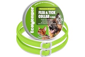 EcoVenger Flea Collars for Dogs & Cats - Flea & Tick Repellent 2-Pack Green. Built-in Pant-Based Formula Strong Repellency Slow Release, Lasting Protection, Pleasant Aroma, Waterproof