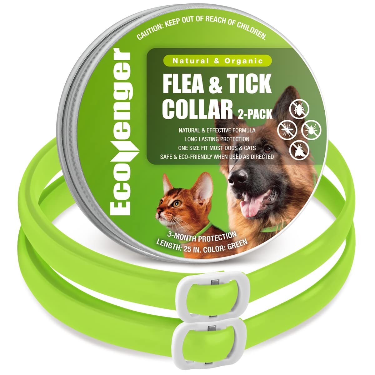 Photo 1 of EcoVenger Flea & Tick Collar Repellent 1-Pack Green, Fits Both Dogs & Cats, Built-in Pant-Based Formula Strong Repellency Slow Release, Lasting Deterrence and Protection, Pleasant Aroma, Waterproof