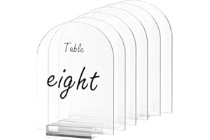 CEUQIESO 6 Pack 8x10 Inch Clear Arch Acrylic Sign with Stands, Blank Table Signs, Arched Round Top Acrylic Sheet, DIY Arch Signs Blank for Wedding Table Number Menu Bar List Sign
