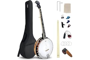 YoungMonic Banjo 5 String Full Size Banjos Set with Resonator Beginner Banjo Kit with Closed Back wtih Bridge Strings Starp Finger Picks Case for Adults Beginner