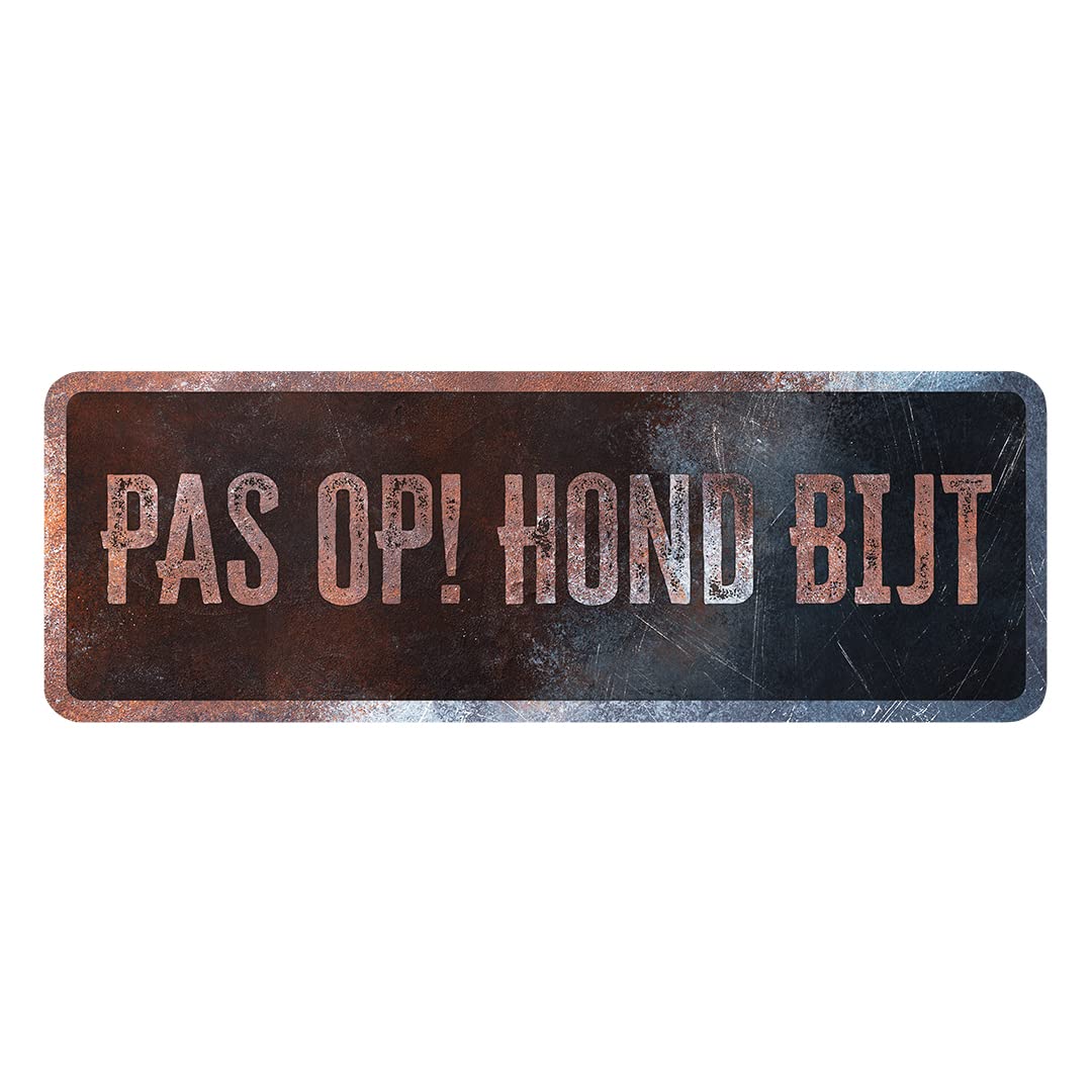 D&D Home, Warning Sign 40 x 13 x 0.3 cm Dutch Version Black Background Metal Warning Sign Rust Resistant Funny Text