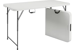 Techni Home Height Adjustable 4 FT Granite White Folding Table – Premium 4 Foot Folding Table Ideal for Camping, Picnic, Party or as Kids Table