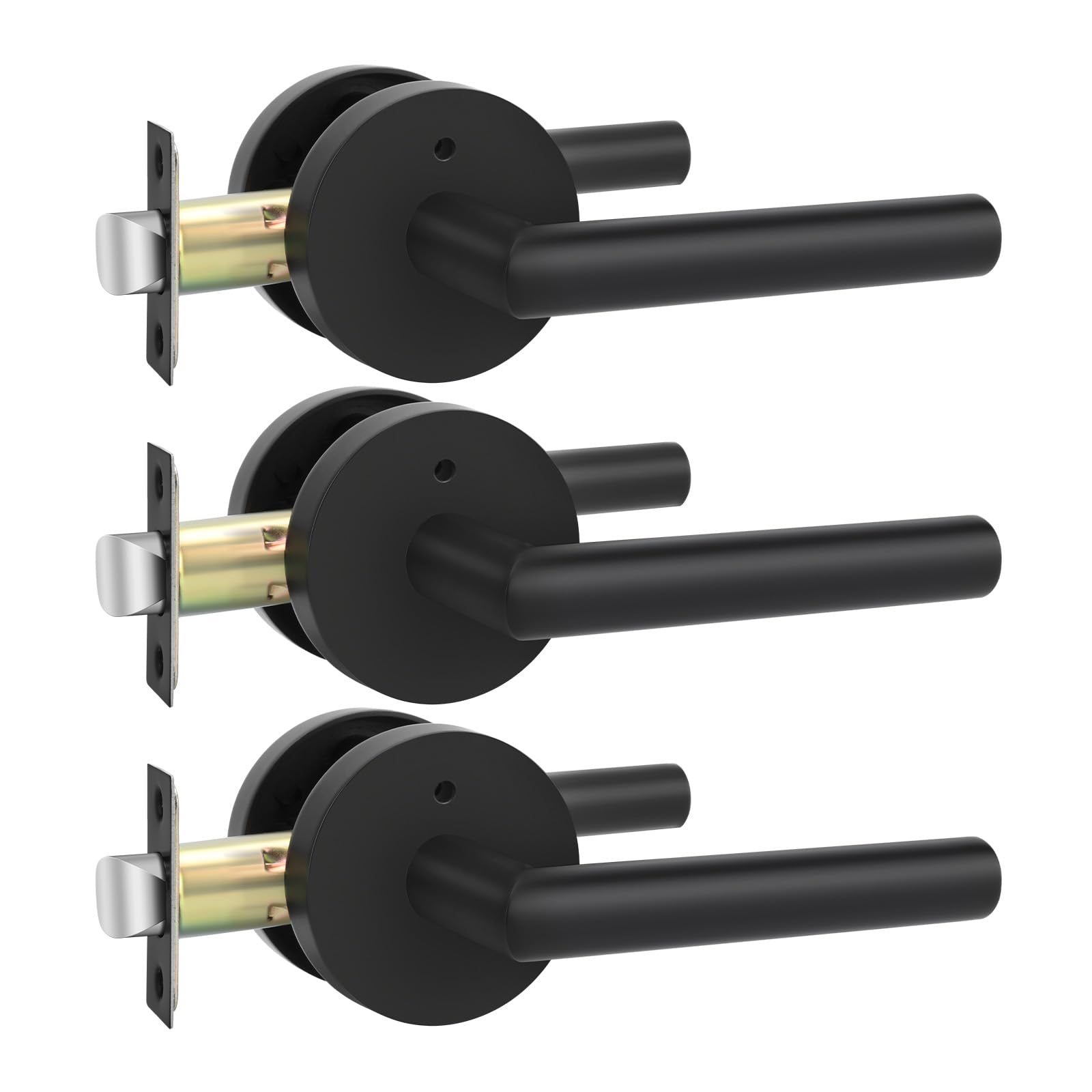 Photo 1 of goldenwarm Black Door Handles Interior, Privacy Matte Black Interior Door Handles, Heavy Duty Zinc Alloy Black Door Lever for Bedroom and Bathroom (3 Pack)