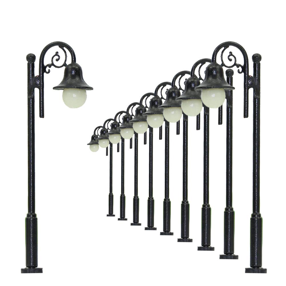 Evemodel LYM38 10pcs Model Railway Train Lamp Post Single Head Street Lights N TT Scale LEDs NEW Miniature Warm White