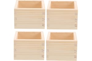 GLEAVI 4pcs Wooden Sake Cup Japanese Square Masu Box for Restaurant Traditional Saki Cups