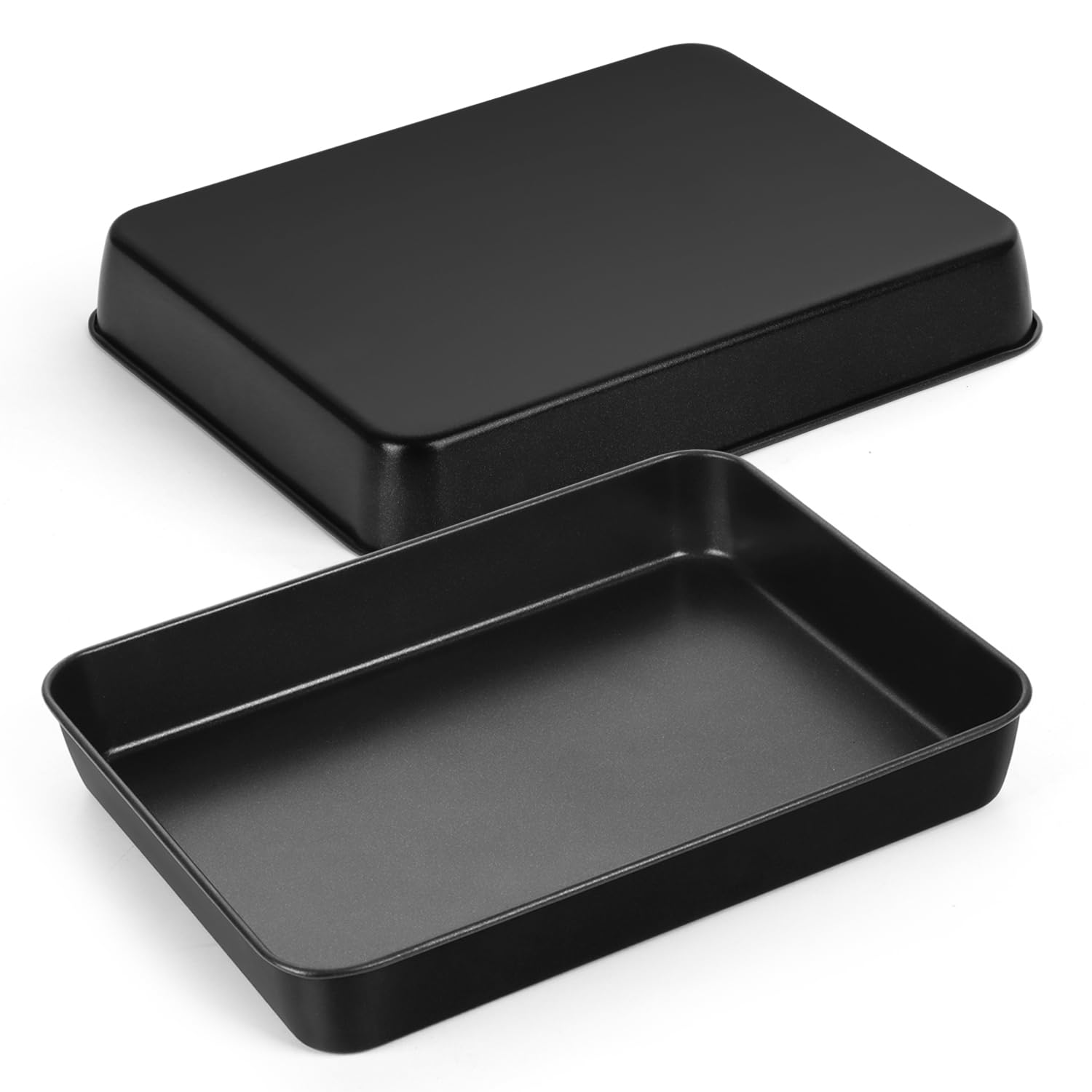 HaWare Small Oven Tray Set of 2, Non-Stick Stainless Steel Baking Sheet Pan, Rectangle Deep Cake Tin for Roasting Baking Serving, 26.5x20.5x5cm, Healthy & Non-Toxic, Rust Resistant (Black)