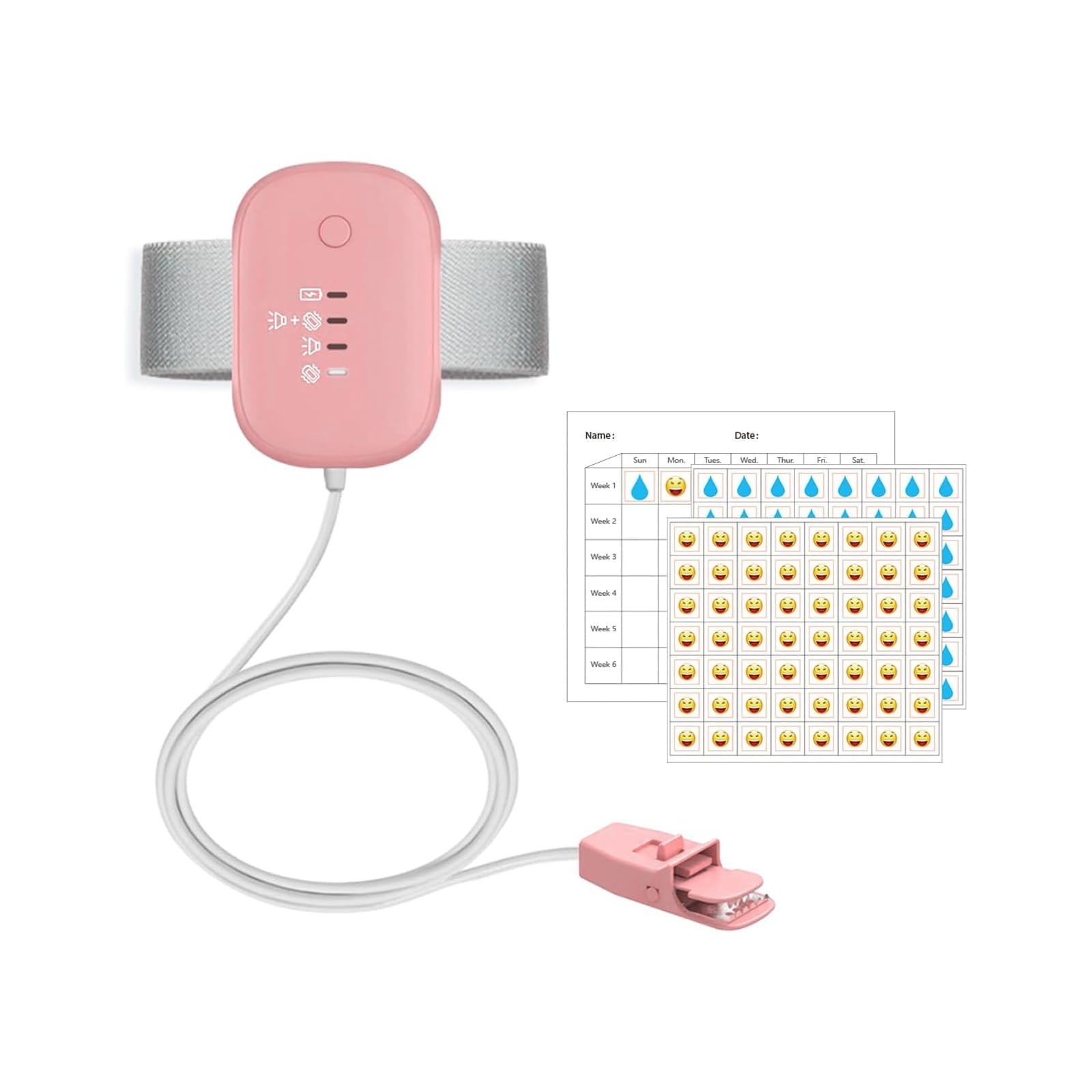 Photo 1 of TENQIU Bed Wetting Alarm for Kids, USB Rechargeable, Pee Alarms with Loud Sound & Strong Vibration, Potty Training for Boys Girls, Pink