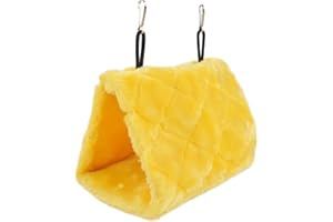 Cdycam Pet Bird Nest Hammock Hanging Cave Cage Plush Snuggle Happy Hut Tent Bed, Yellow (Medium (9"x 5.31"x 6.3"))