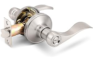 Gobrico Satin Nickel 1 Pack Privacy Door Lever Handle for Bedroom and Bathroom, Keyless Interior Wave/Drop Style Brushed Nickel Door Knob