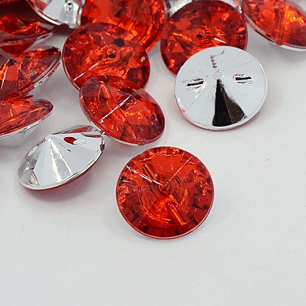 100pcs Red Round 15mm Acrylic Crystal Rhinestone Faux 1 Hole Sewing Buttons – Card Making, Jewellery Bling