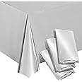 Juvale 3 Pack Metallic Silver Plastic Tablecloth for Birthday Party Decorations (Shiny Foil, 54x108)