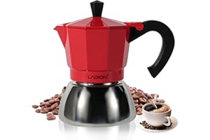LAOION Stovetop Espresso Maker, 3Cup Moka Pot, Espresso Machine Compatible with Induction Cooktops, 150ml Stainless Steel & Aluminum Cuban Coffee Maker for Cafetera Cubana, Red