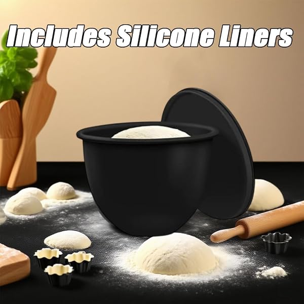 SILICONE BOWL LINERS FOR 5 QT KITCHENAID MIXERS – NON-SLIP STAND MIXER ITH LINER WITH LIDS, HEAT-RESISTANT KITCHEN AID SILICONE INSERT, EASY TO CLEAN, PROTECTS MIXING BOWL (BLACK)