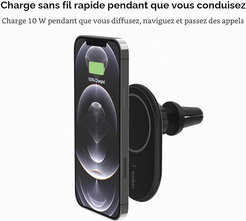 BoostCharge Chargeur de voiture Magnétique sans fil, Support Telephone Voiture Magnetique, Compatible MagSafe, pour l’iPhone 17, 16, 15, 14, 13, 12 Pro, Max, Plus, mini (câble inclus)