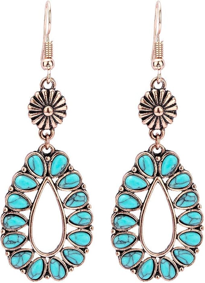 Big Turquoise Earrings for Women Large Dangle Vintage Real Turquoise