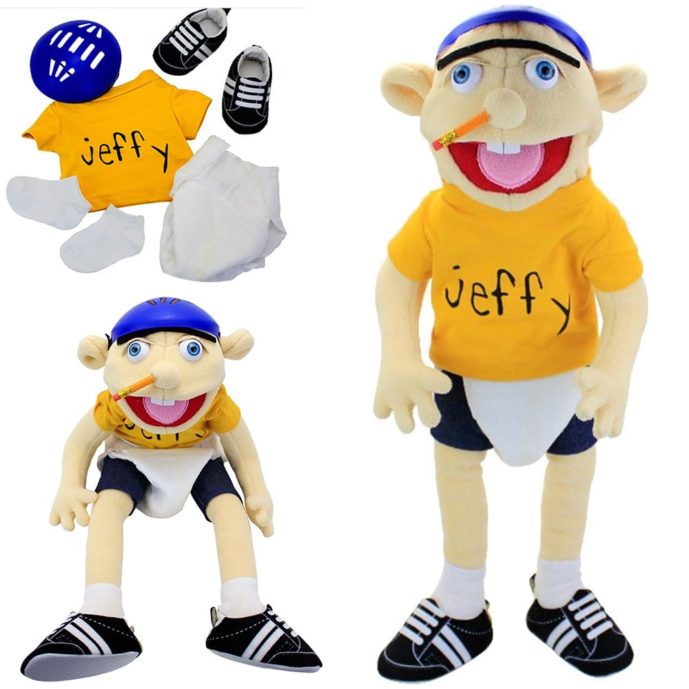 RNPKZ Jeffy Puppet Plush Toy Doll, 60 cm Jeffy Hand Puppet with Working Mouth, Mischievous Funny Puppets Toy, Soft Hand Puppets for Kids Play House Birthday Christmas Halloween Party Gift (Yellow)