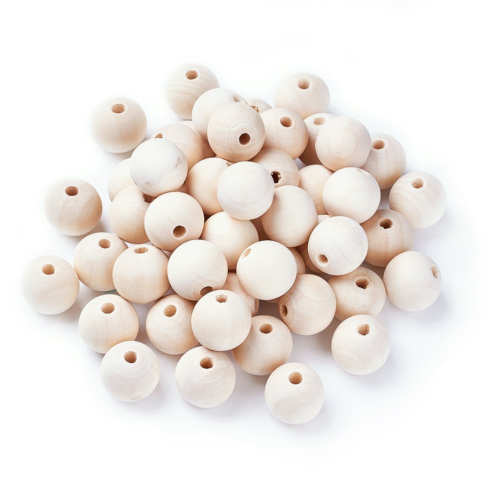 PandaHall 50pcs Unfinished Round Wood Beads 10mm Natural Wooden Ball Loose Spacers Beads for DIY Jewelry Making