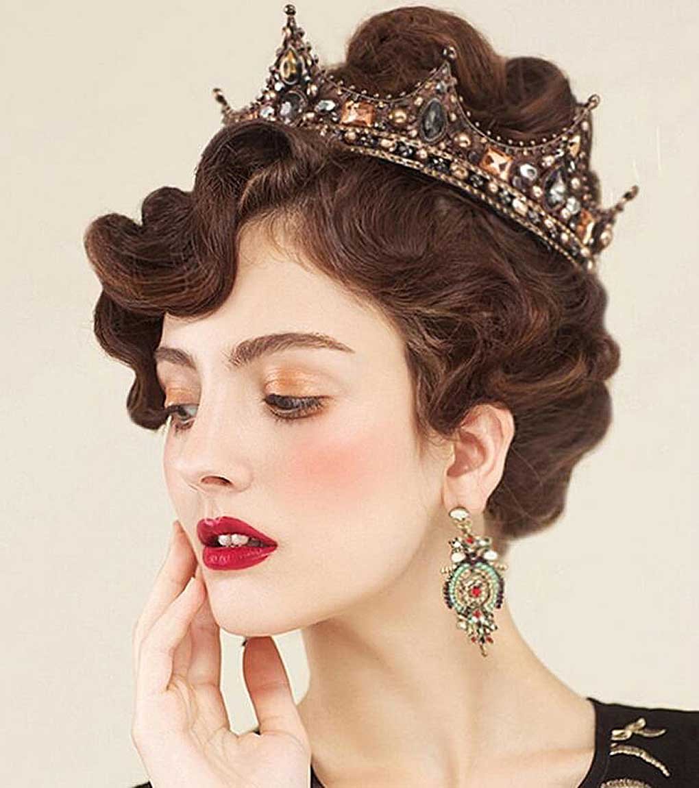 Aukmla Women Lady Bride Wedding Black Retro Vintage Color Crystal Rhinestone Royal Queen Prom Function Costume Party Tiara Crown PROP Hair Headband for Women and Girls (1)