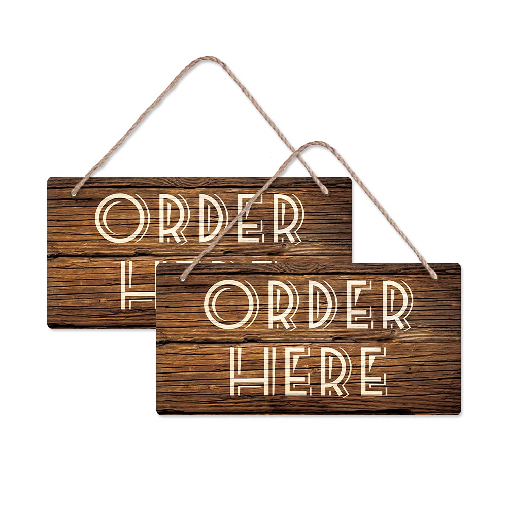 SUPERDANT Order Here Wood Sign Business Slogan Hanging Signs Plaque Rectangle Ordering Area Sign Rustic Wood Pattern Hanging Plaques for Resturant Cafe Bar Supermarket 15x30x0.5cm