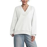Oversized Sweatshirt for Women Long Sleeve V Neck Sweat Shirt Pullover Ribbed Trim 2025 Trendy Fall Tops