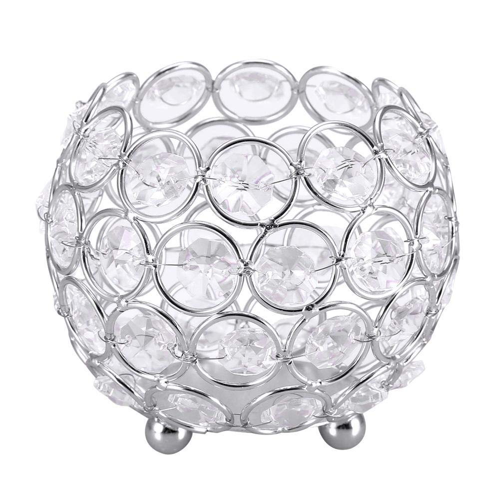 Wifehelper Crystal Tea Light Candle Holders Wedding Decor Table Centerpieces Home Room Office Decoration(Diameter: 10cm-Silver)
