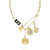 NALISASA Gold Charm Necklace for Women, Detachable Women's Evil Eye Paperclip Charm Necklace, Gold Coin Necklace