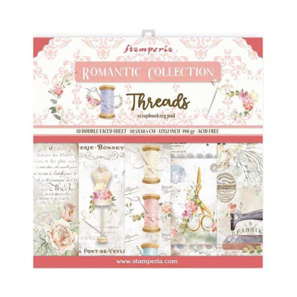 STAMPERIA International, KFT Stamperia-Scrapbooking Pad-Romantic Threads, Multicoloured, 12 x 12 inches, SBBL88