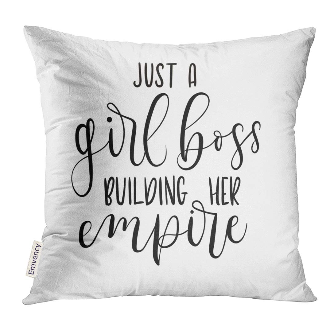 Golee Throw Pillow Cover Just Girl Boss Building Her Empire Inspirational Phrase Modern Feminism Quote White Lettering Decorative Pillow Case Home Decor Square 16x16 Inches Pillowcase