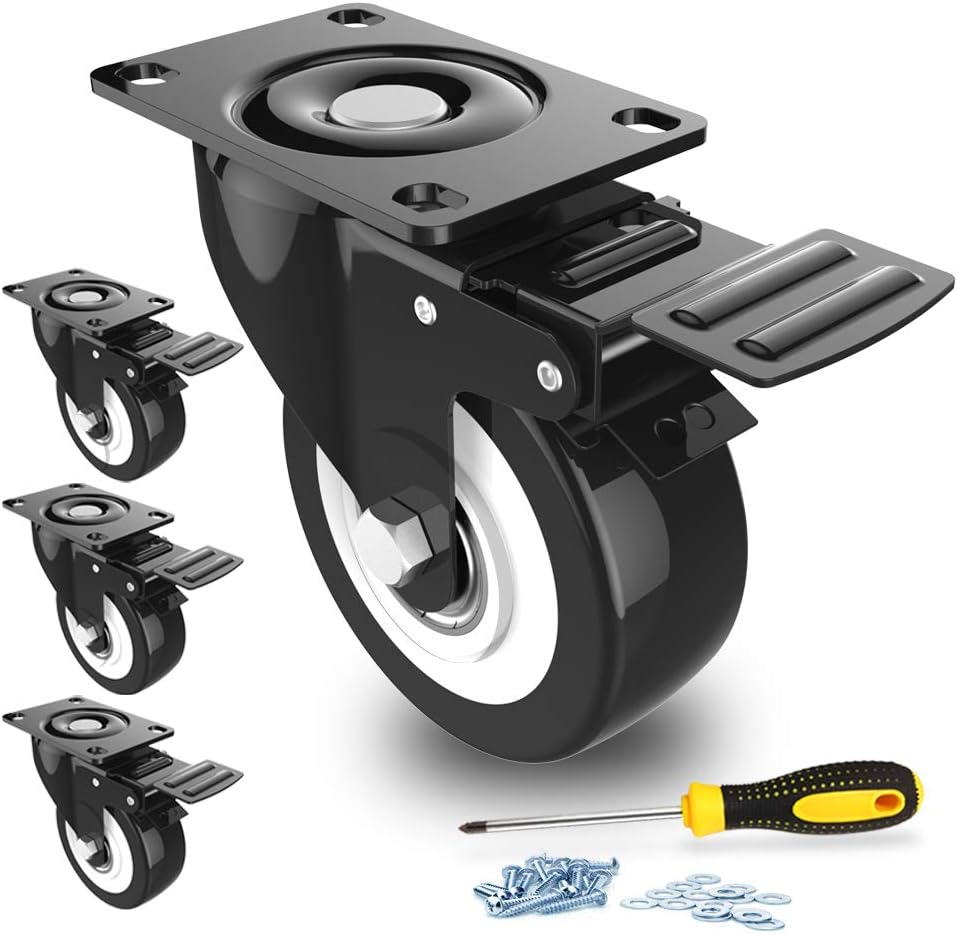 2" Swivel Caster Wheels with Safety Dual Locking and Polyurethane Foam No Noise Wheels, Heavy Duty - 150 Lbs Per Caster (Pack of 4): Industrial & Scientific